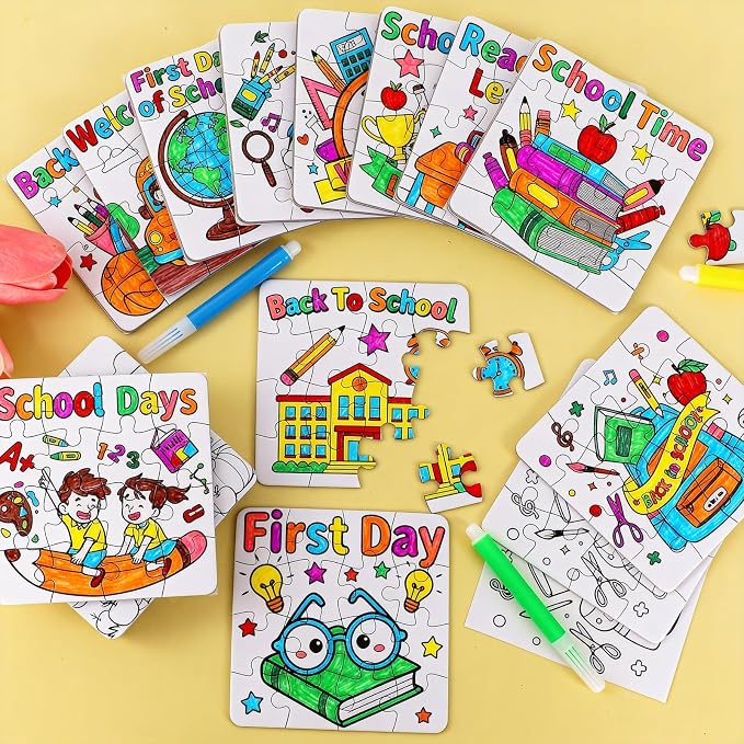 24 Sets Back to School Crafts for Kids Ages 4-8, DIY First Day of School Arts Kits Puzzle Book Glasses Apple Pencil, Christian Gifts for Classroom Activities, Party Favors, Coloring Game Bulk Supplies