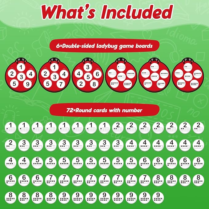 Kasfalci Number Games for Kids Toddlers,Ten Frame Set,Math Games,Math Manipulative,Addition & Subtraction Flash Cards,Ladybug Counting Toys,Matching Board Games,Preschool Classroom Must Haves