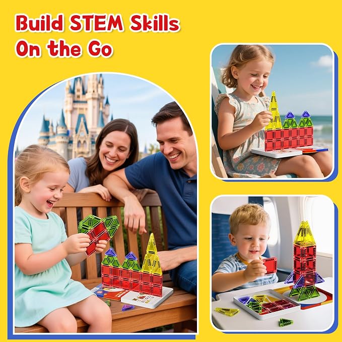 Magnetic Tiles Travel Essentials for Toddlers: 26PCS Storage Case Included | Portable Building Blocks & Car Ride Activities for Ages 3-5 & On-the-Go STEM Learning Gift for Boys & Girls
