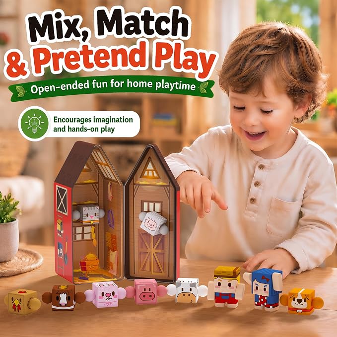 GobiDex Magnetic Travel Toys Farm Figures Set in a Portable Tin for Kids 3+ | Role Play Game, Kids Airplane Essentials, Road Trip, On-the-Go, Quiet Time, Toddler, Compatible, Poseable, Birthday Gift