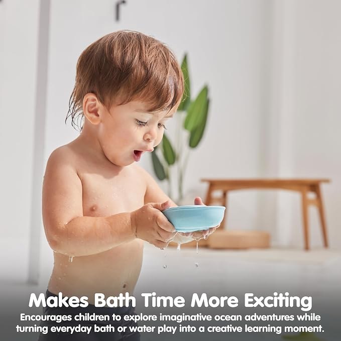 PlanToys® Pastel Blue Rubber Convertible Boat Water & Bath Play Toy Kids | pastel blue rubber convertible boat, montessori water bath play, cause effect imagination exploration, floating toy, toddlers