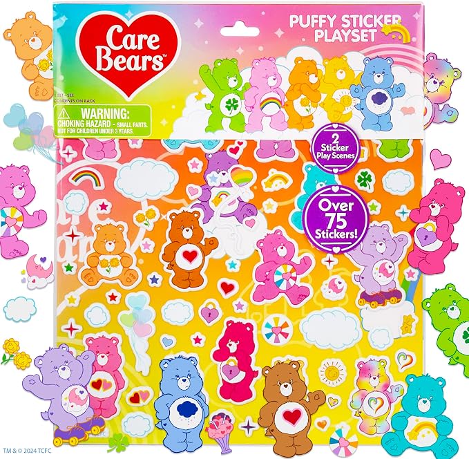 Horizon Group USA Puffy Sticker Playset for Kids, Care Bears