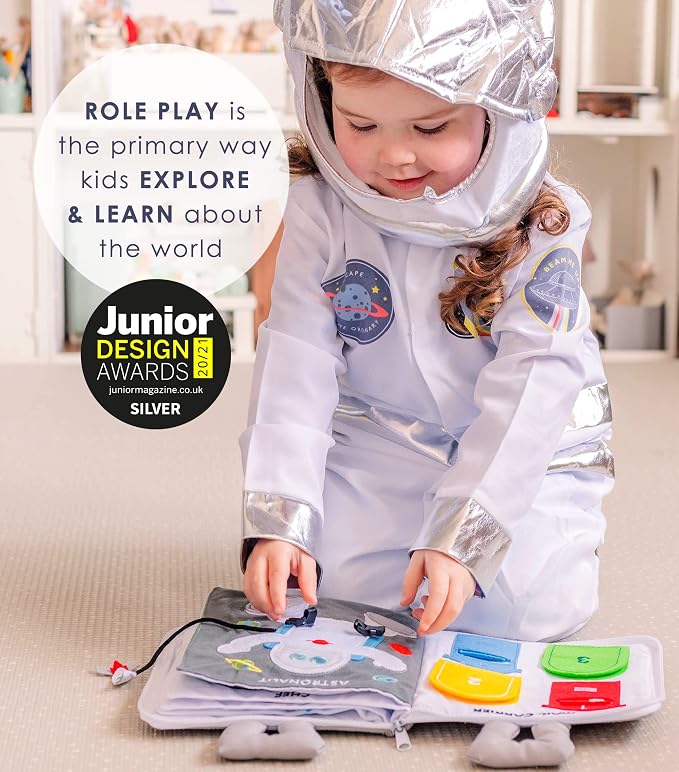 Curious Columbus When I Grow Up Quiet Book, Fabric Busy Book for Travel | 10 Interactive Pages, Astronaut, Firefighter, Chef and Farmer Roles, Snap Fasteners, Book Zips Closed with Carry Handles