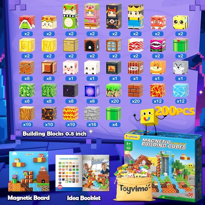 200PCS Magnetic Blocks Educational Toys for Kids Ages 3-5 4-8 3-12 Gifts | Build Mine Magnet World, STEM Sensory Stacking Toys for Kids Birthday, Back to School Gifts