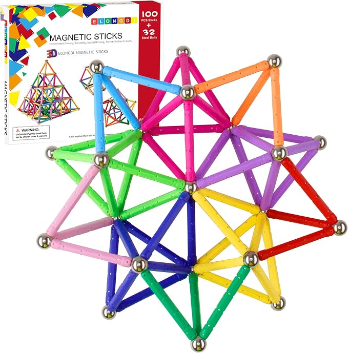 ELONGDI Magnetic Building Blocks, [ 132 Pieces ] Lengthen Building Sticks Set, Magnet Stem Toys Set Non-Toxic Building 3D Puzzle Boys Toys for Kids and Adult