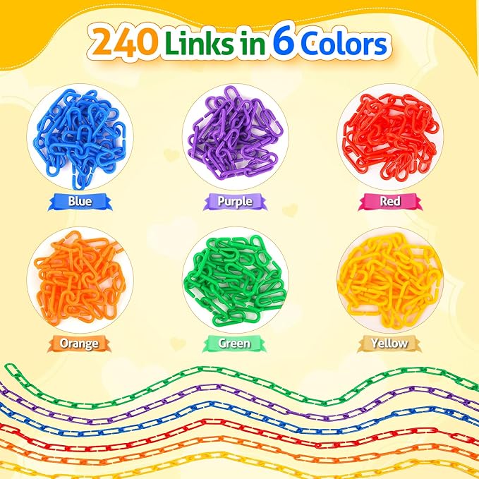 Fine Motor Skills Toys Plastic Chain Links Counting Games for Kids | Sensory Counting Toys Toddlers Math Manipulatives Math Games Preschool Kindergarten Classroom Must Haves Color Recognition