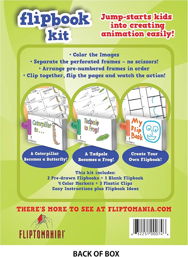 Fliptomania Flipbook Make-Your-Own Flip Book Kit for Kids 3 Pack, Butterfly, Frog, & Blank DIY Flipbook Paper, Drawing Kids Arts & Crafts Project Set, Boys and Girls Arts and Crafts for Kids Ages 8-12