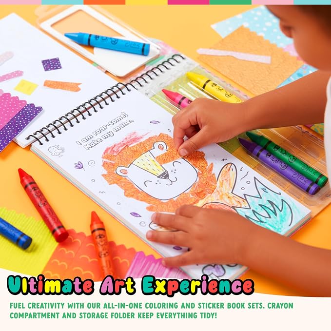 Bright Stripes Art on the Go Collage Fun Jungle Theme Travel Kit, Ages 3+ | Mess-free tear-and-paste play with crayons, stickers, picture book, portable design fits toddlers and preschool age well