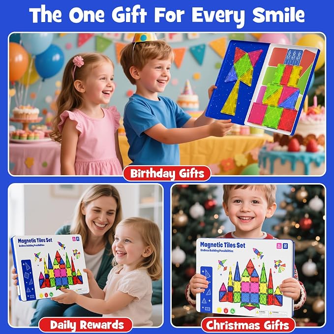 Large Magnetic Tiles for Kids: Durable Jumbo Blocks with Welded Case | 7.5cm tiles for toddlers ages 3-8. Ultrasonic welded safe magnets. Compatible with major brands. STEM Montessori learning toy