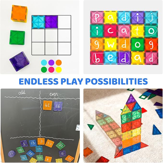 Bmag 130PCS Magnetic Tiles Building Blocks with 2 Cars | 3D Clear Magnet Blocks | STEM Preschool Toys for 3-9+ Kids | Christmas & Toddler Gift | Compatible with Major Brands