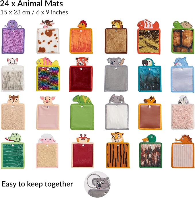 ODOXIA 24-Pack Sensory Mats Texture Children | Material Tiles | Pads for Autism | Helps with Special Needs Kids | Playful Learning Toys for Toddlers