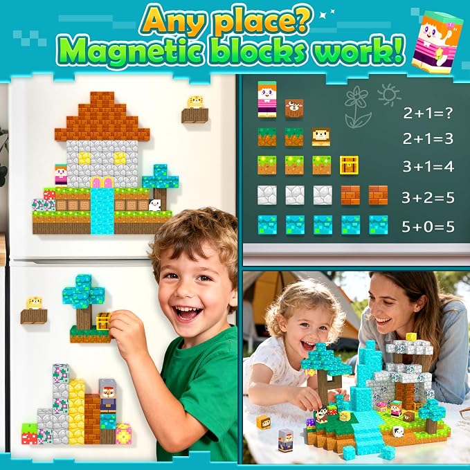 Magnetic Blocks Building Toys Games for 3 4 5 6 7 8 9 Years Old Boys & Girls Magnet STEM Sensory Toddler Kids Learning Toys Xmas Birthday Gifts for Ages 3+