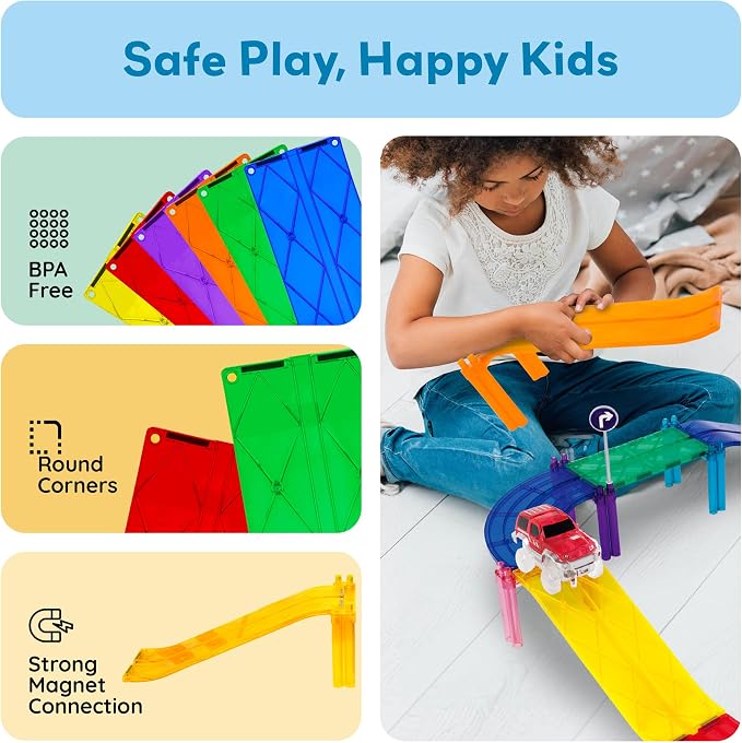 PicassoTiles 6 Piece Ramp Expansion Pack, Magnetic Tile Ramps for STEM Sets | Slope pieces add height, BPA-free non-toxic build, boosts hand-eye coordination skills, quick-connect design, screen-free fun