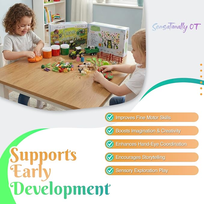 Farm Sensory Dough Kit (3 Jars) Non-Toxic Dough - Perfect Creative Play & Gifts for Kids