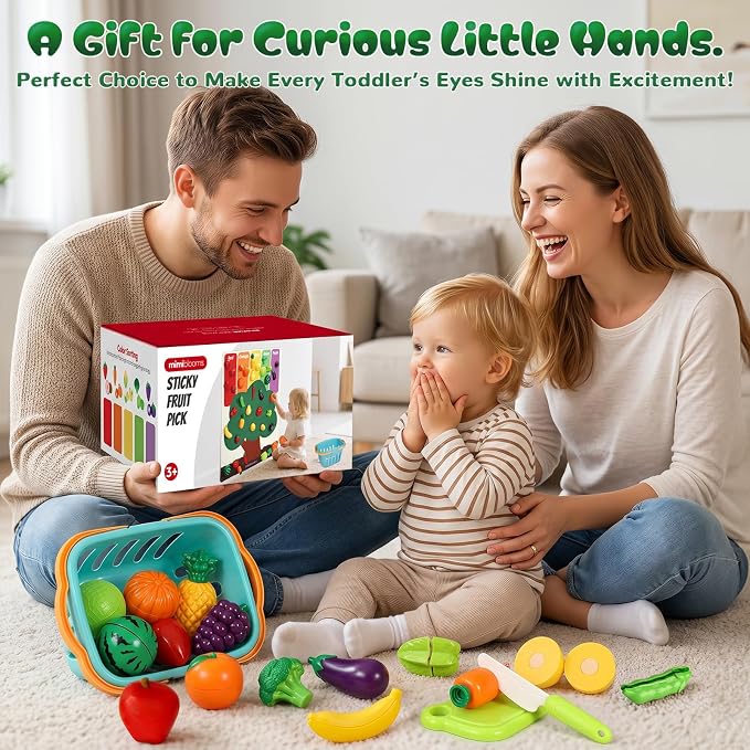 SOCBTNSO Pretend Play Food Set with Felt Tree Mat & Storage Basket for Kids | Kitchen Accessories Toys|Fruit and Veggie Sensory Toy|Montessori Color Sorting|Gift for Toddlers 3 4 5 6 Year Old|Boys Girls