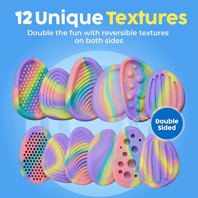 BUNMO Fidget Toys - Fidget Stones Sensory Toys – 6pk Pastel | Silicone Worry Stones for Kids Ages 3+ | Portable, Textured, Quiet Sensory Stones for Hands-On Play