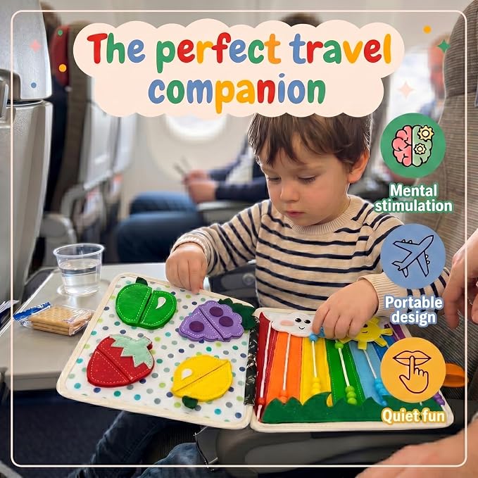 LUMS Busy Book for Toddlers 1-3 - Montessori Busy Board, Toddler Activity Book Ages 2-4, Felt Quiet Sensory Learning Travel Toy for 1 Year Old, Car & Airplane Rides