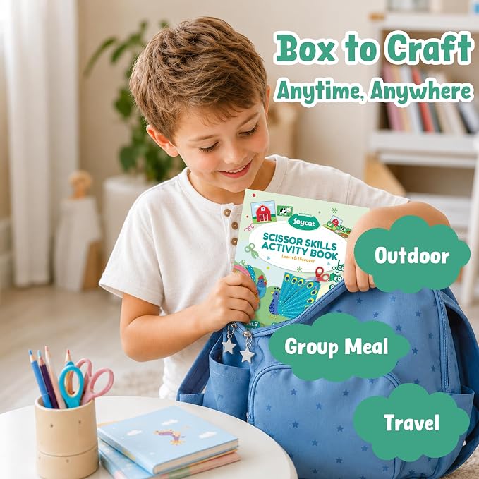 JoyCat Scissor Skills Activity Kit, Toddler Scissors Ages 3-5, Animals | Preschool workbook with 34 animal activities, scissors for kids and glue for 4-level toddler arts and crafts.
