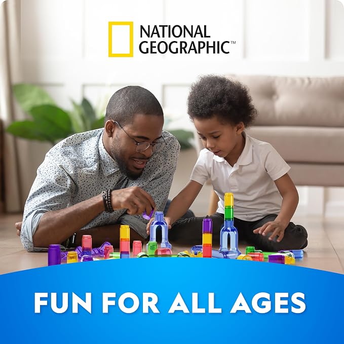 National Geographic Glow in the Dark Marble Run 25-Piece Expansion Pack | 5 Glow in the Dark Glass Marbles, 20 Construction Pieces, Marble Maze Expansion, Creative Building, STEM Physics Play