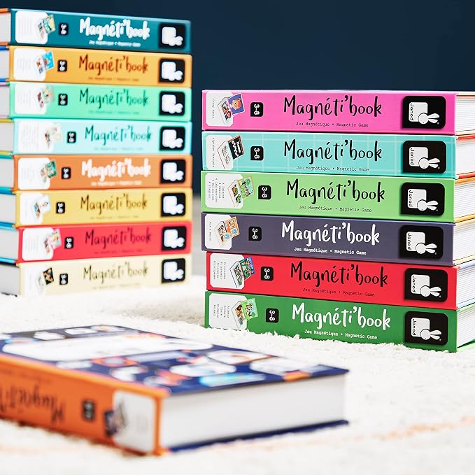Janod - Magnetibook - Magnetic Dinosaur Mix and Match Game - 51 Magnets | Enhances Fine Motor Skills - Book Shaped Travel Storage Case - Perfect for Kids Ages 3 and Up - Fun Educational Toy