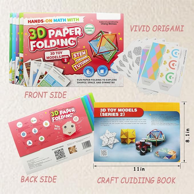 Foraineleyo 3D Paper Folding STEM Kit - Hands-On Math & Geometry Toy Set with 5 Origami Models, Step-by-Step Tutorials & Video Guides for Kids Ages 6-12, Educational DIY Craft Gift