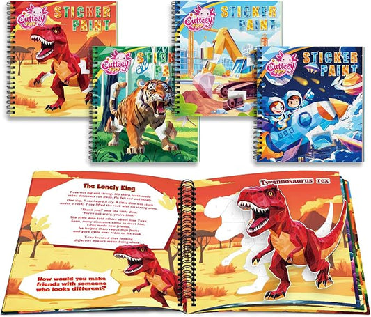 4PCS Paint by Sticker Book for Kids Ages 4-8 - Sticker by Number Activity Books with Stories for Toddlers 2-4 | Travel Airplane Car Toys, Screen-Free Puzzle Gift for Girls Ages 3-5 4-6 6-8