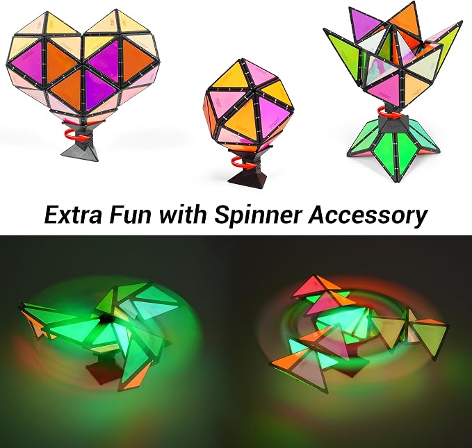 TOSY Magnet Pyramid Glow - 1 Cube Transforms into 1 Billion Shapes, 12 Pieces, 243 Rare Earth Magnets, Glowing, Holographic Design Magnet Tiles Creative Puzzle STEM/STEAM Toy