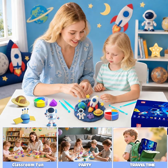 Air Dry Clay Kit -12 Space Theme Modeling Clay for Kids Arts and Crafts | Ultra Light & Soft,Safe & Non-Toxic,No-Sticky & Crack,DIY Molding Clay with Sculpting Tools,Party Favors Gifts for Girls Boys
