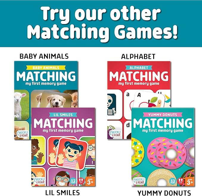Chuckle & Roar Baby Animals Memory Matching Game, CR Matching, 3+, 52 Cards | Durable Through Repeated Play, Baby-Animal Matching Builds Animal Names, Solo or 4 Players, Travel Toys for Toddlers 3-5