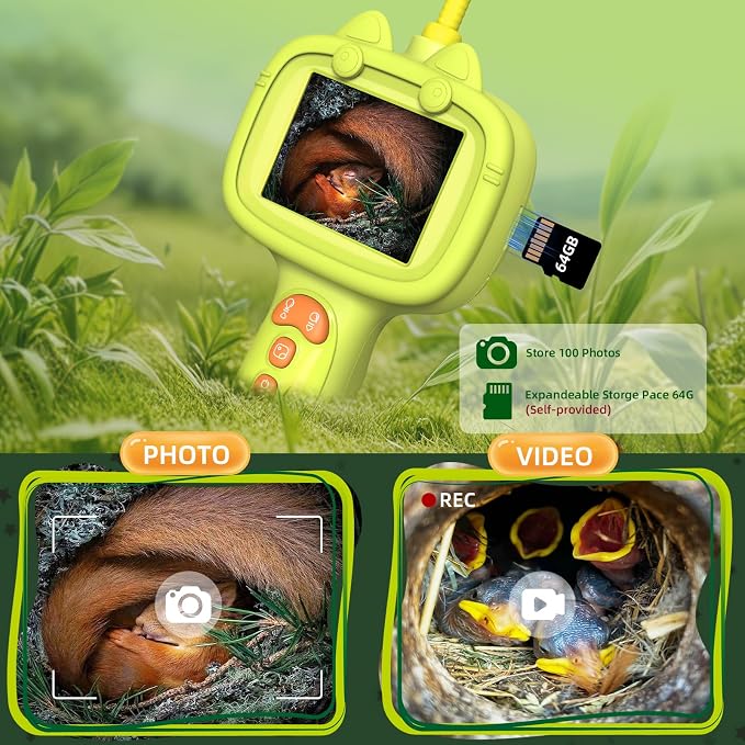 Kids Borescope Camera, STEM Learning Toy for 3+ Years Old Boys Girls | Back to School & Birthday Gift for Kids, Portable Outdoor Camping Exploration Toy with 8 LED Lights & 2.4‑Inch Screen