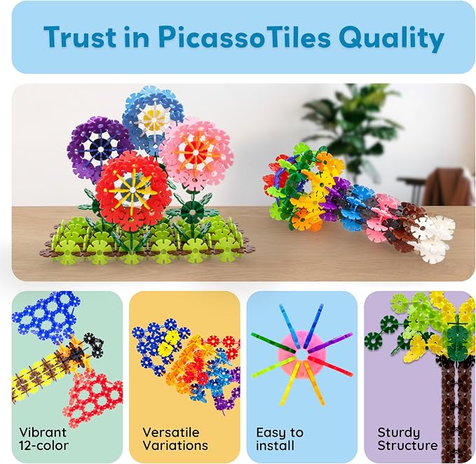 PicassoTiles Building Chips Interlocking Disc Construction Blocks in 12 Colors STEM Learning Early Education Toy Engineering Playset Child Brain Development for Toddlers Girls Boys Kids Age 3+ PTF108 | 12 vivid colors, BPA-free non-toxic material, 8 co...