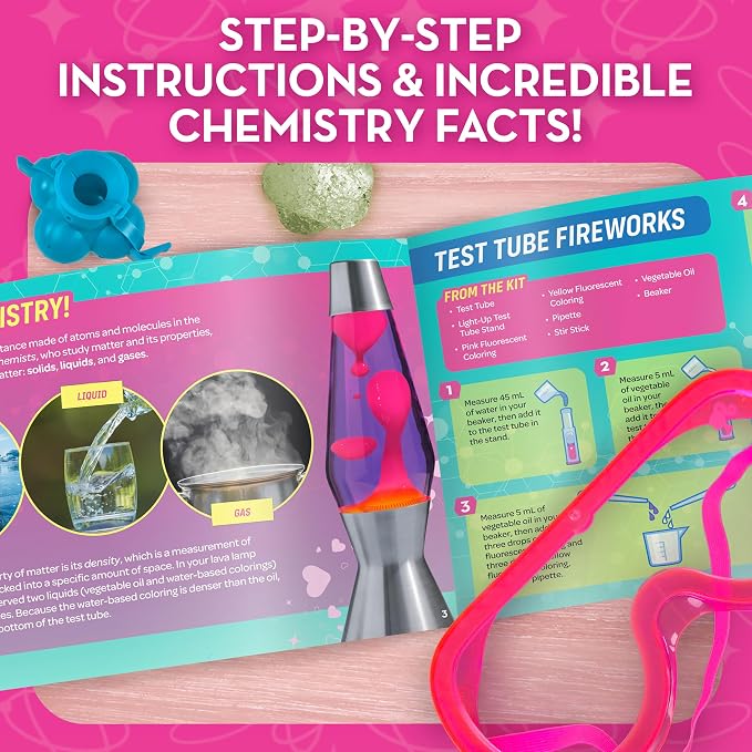 Barbie™ Chemistry Science Kit with 50 Experiments for Kids Ages 8-12 | 50 Experiments, Lab Gear and Goggles, Glow in the Dark Slime, Lava Lamp, Chemistry Activities, STEM Learning, The STEAM Lab