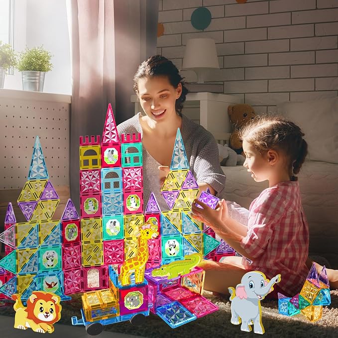 Jasonwell Magnetic Tiles Kids Magnetic Blocks 110PCS Building Sets 3D Magnet Toys Preschool Educational Construction STEM Toy Christmas Birthday Gifts for Toddlers Boys Girls 3 4 5 6 7 8 9 + Year Old