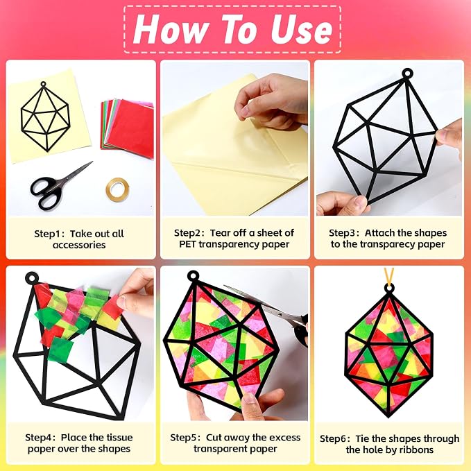 Qyeahkj 36 Set Jewel Suncatchers Crafts for Kids DIY Diamond Window Tissue Paper Craft Kit Jewel Hanging Decor for Summer School Home Activity Art Project Birthday Party Favor Gift
