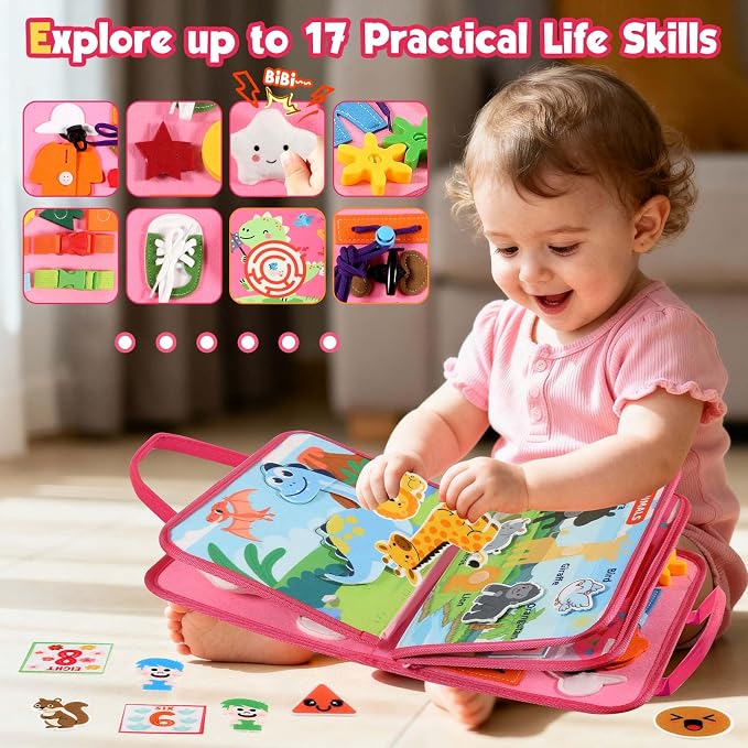 GOLIYEAN Toddler Busy Board - Montessori Toys for Toddler Girl Birthday Gifts, Educational Learning Sensory Busy Book for Toddlers, Quiet Activity Books for Toddlers, Airplane Car Travel Toys