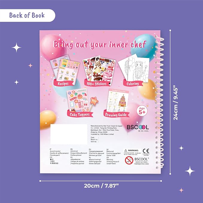 BSCOOL Baking Coloring Book with Stickers Recipes and Cake Design | Activity and dress-up keep kids ages 5 and up. Includes drawing guides, baking recipes, and fun sticker sheets for girls.