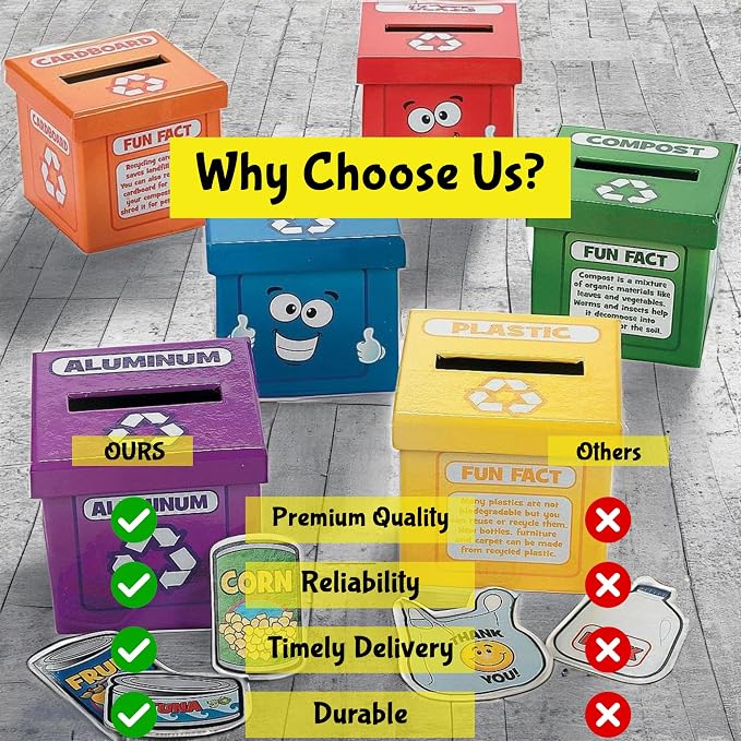 Fun Express Color Sorting Toys for Toddlers 1-3, 54 Pieces | Educational Recycling Game, STEM Learning Activities, Preschool Science & Earth Day Projects, Eco-Friendly Teaching Kit