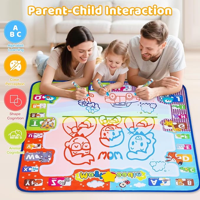 KIZZYEA Toys for 2 3 4 5 6+ Years Old Boys Girls, Water Doodle Mat for Kids, Large Coloring Painting Writing Magic Mat with Neon Colors, Educational Toys Christmas Birthday Gifts for Age 2-4, 3-5