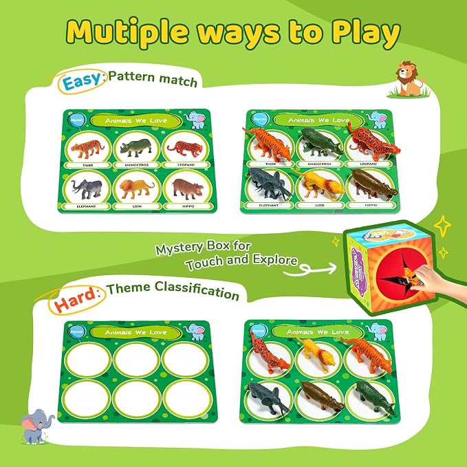 JoyCat Montessori Sensory Sorting Box with 48 Objects for Kids Ages 3-5 | Forty-eight themed objects support sorting, matching, naming and open-ended preschool play in one activity box