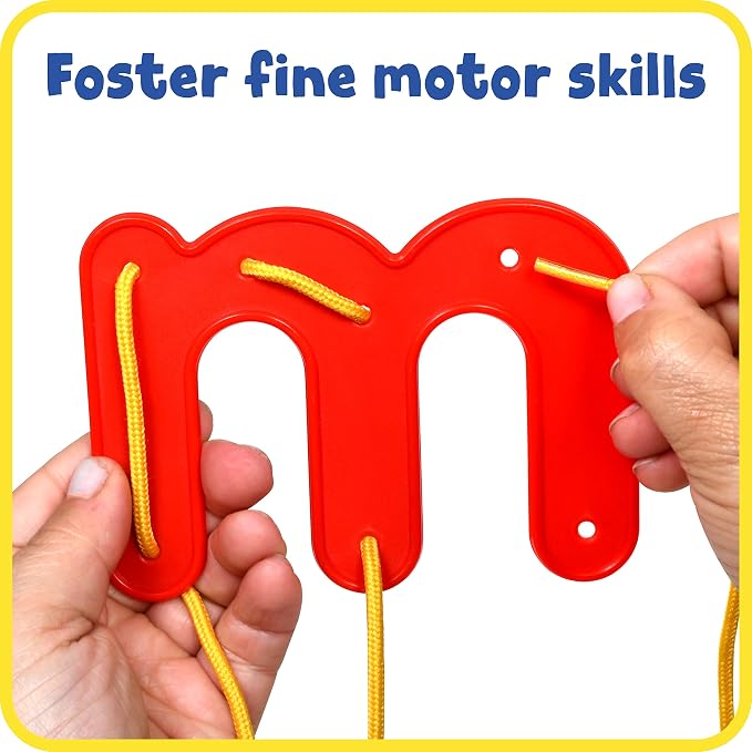 READY 2 LEARN Lacing Alphabet - Lowercase - 26 Letters - 8 Laces - Threading Toy for 3, 4, 5, 6 Year Olds - Fine Motor Skills, Letter Recognition and Early Spelling | Threading Toy for 3, 4, 5, 6 Year Olds, Fine Motor Skills, Letter Recognition and Ear...