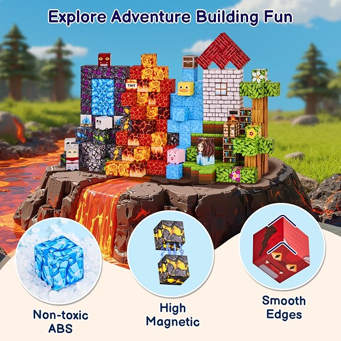 200PCS Magnetic Blocks, Magnetic Building Blocks Cubes Tiles for Kid | STEM Educational Stacking Magnets School Game Toys for Ages 3 4 5 6 7 8 9 10 11 Birthday Party Supplies Gift for Boy and Girl