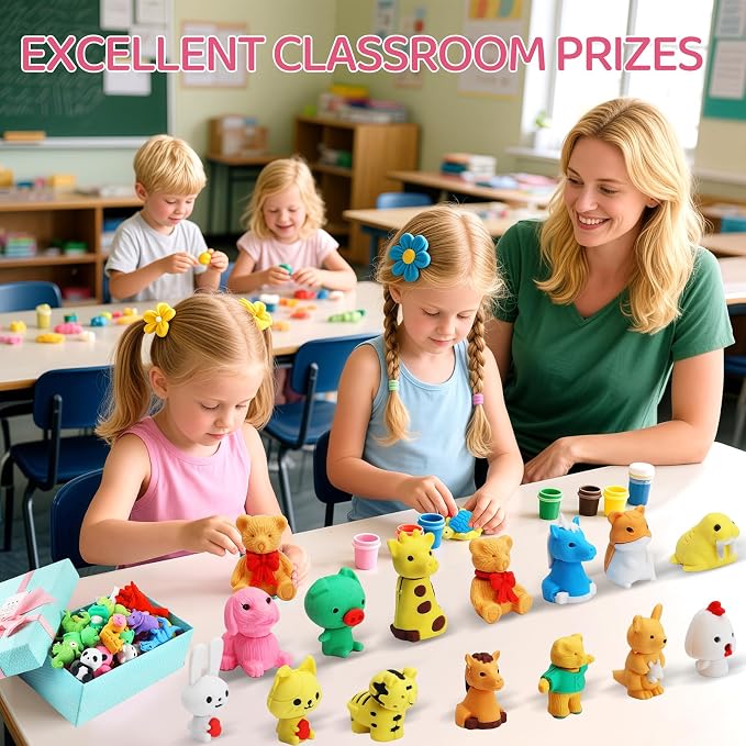 URSKYTOUS 91Pcs Animal Erasers Desk Pets for Kids Animal Pencil Erasers Bulk Puzzle Eraser Toys Gifts for Classroom Prizes,Game Reward,Treasure Box,Easter Egg Fillers,Goodie Bag Stuffers,Party Favors