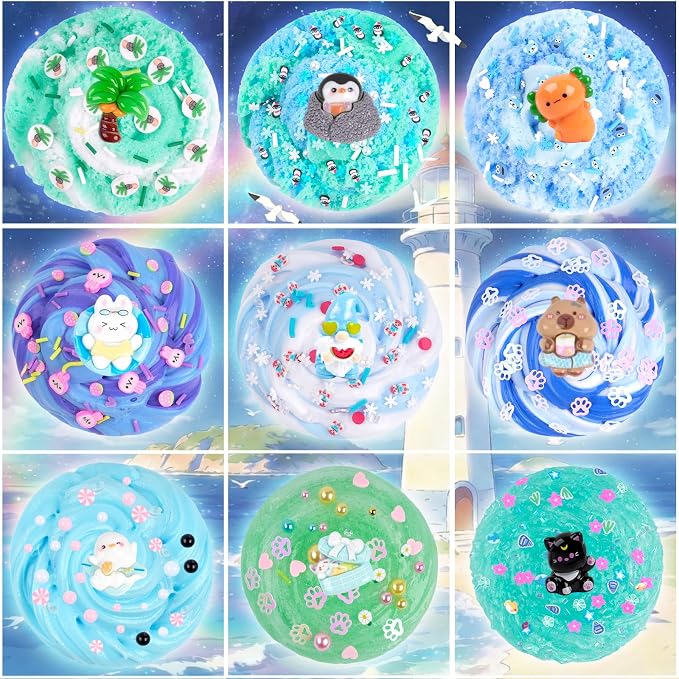 12-Pack Blue Slime Kit for Kids, Clear Butter Cloud Squishy Party Favor Set | Goodie bag stuffers, Easter basket fillers, birthday party favors and sensory slime toys for boys and girls ages 4-10