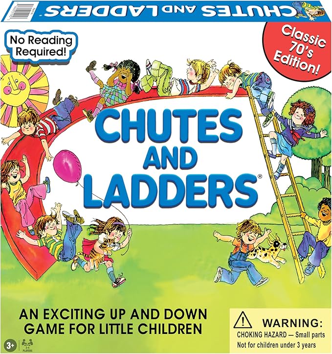 Classic Chutes and Ladders, with 1970's Art, by Winning Moves Games USA | 2-4 Players, Ages 3+