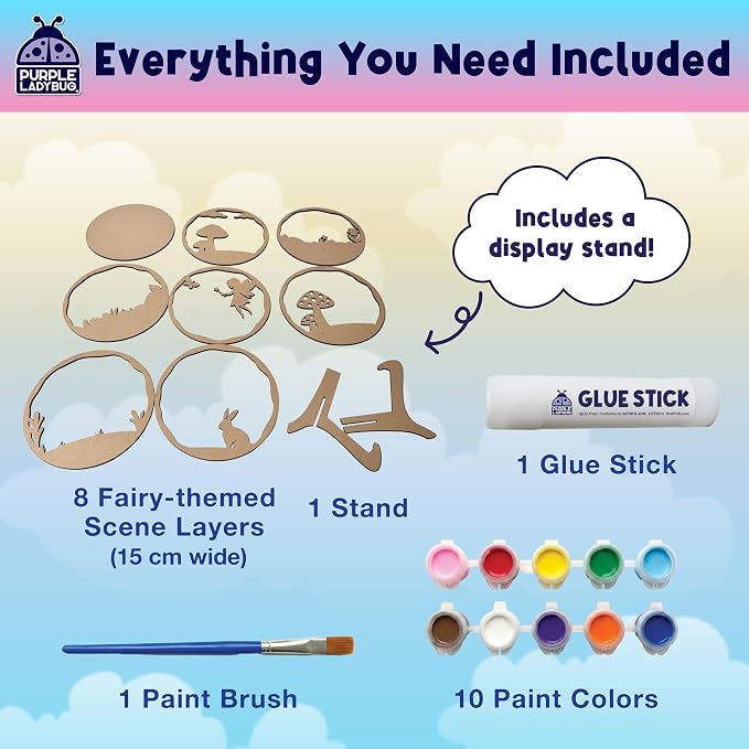 Fairy 3D Painting Kit Craft Kits - Kids Painting Set - Wooden Crafts to Paint, 6 7 8 9 10 Year Old Girl Birthday Gifts, Art Sets for Girls Ages 8-12, Arts and Crafts Toys for Girls 8-10
