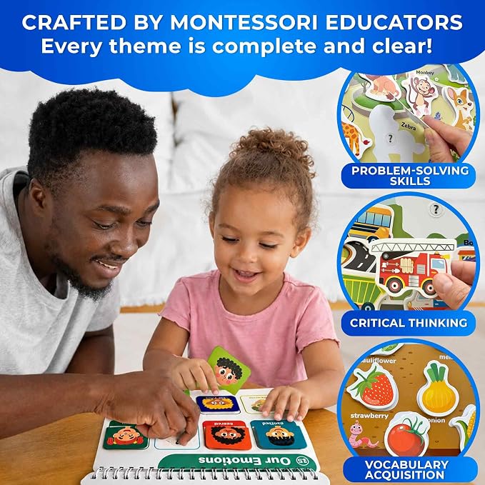 Montessori Busy Book for Toddlers 3-5 — Learning Toys for Kids 1-3 and 2-4 | Velcro Busy Book with Preschool Learning Activities for 1 year old — 15 Themes with 178 Elements — Homeschool Educational Toy