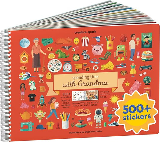 Cupkin Spending Time with Grandma Coloring & Sticker Book | 500+ Stickers | Spiral-bound kids craft format with 12 scenes, 12 art pages, side-by-side viewing, and an easy-peel design for ages 2–8
