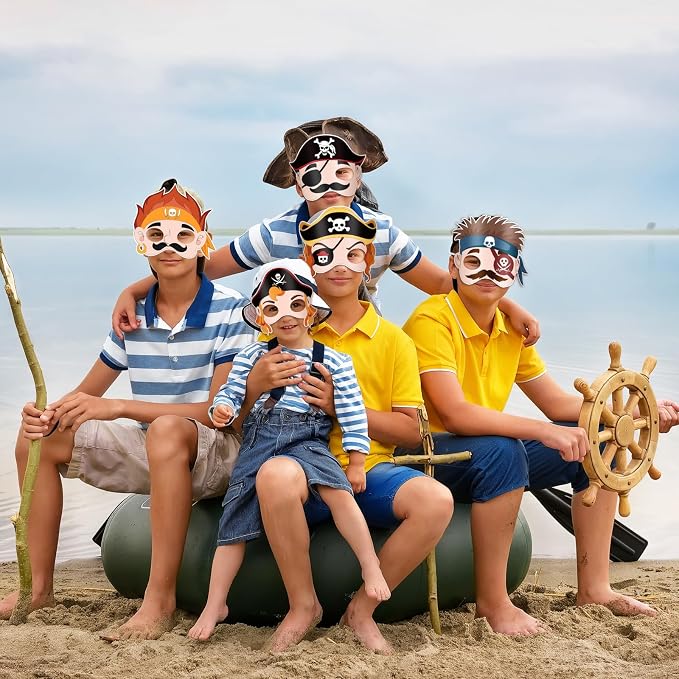 24 Pcs Pirate Crafts for Kids Classroom Color Your Own Pirate Masks | DIY Coloring Art and Craft for Kids Pirate Theme Birthday Party Summer School Craft Project Costume Cosplay Dress Up Activity