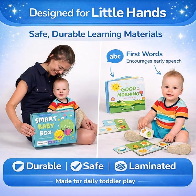 Busy Book for Toddlers 1-3 with Books for 1 Year Old & Toddler Flash Cards, Box with Activity Books, Montessori Busy Book & Flashcards for Toddlers 1-3