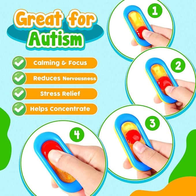 Sensory Marble Fidget Toys for Kids Autism 6 Park Quiet Classroom Fidgets | Gel Filled Autism Squeeze Sensory Toys ADHD, Silent Stress Fidgets Worry Stones for Student Classroom Prizes, Travel Gifts